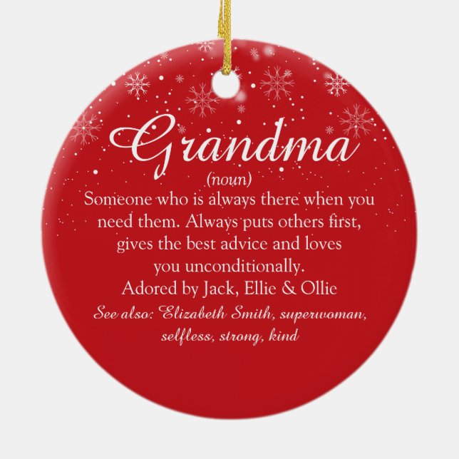 Merry Christmas Nan Grandma Grandmother Definition Ceramic Ornament (Back)