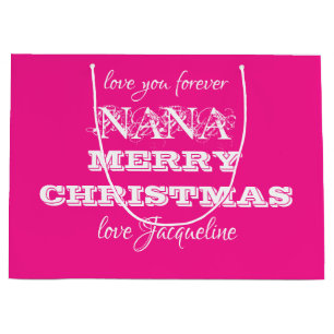 Merry Christmas Nana Classic Script Chic Pink Large Gift Bag