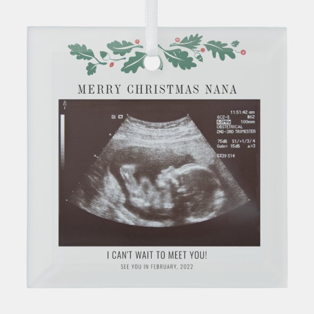 Merry Christmas Nana Pregnancy Ultrasound Photo Glass Tree Decoration (Front)
