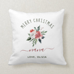 Merry Christmas Nana   Pretty Watercolor Floral Cushion