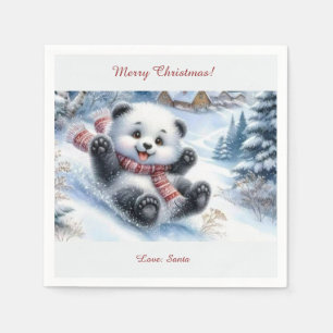 Merry Christmas Napkin! Funny bear on a sled Napkin