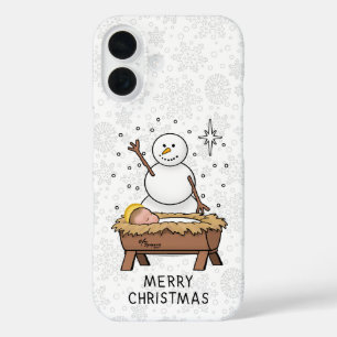 Merry Christmas Nativity Baby Jesus Snowman iPhone 16 Case