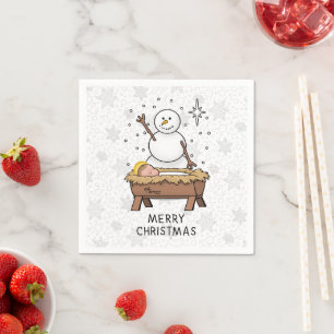 Merry Christmas Nativity Baby Jesus Snowman Napkin