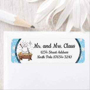 Merry Christmas Nativity Baby Jesus Snowman Return Address Label