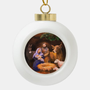 Merry Christmas nativity Ceramic Ball Christmas Ornament