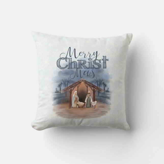 Merry Christmas Nativity Cushion (Front)