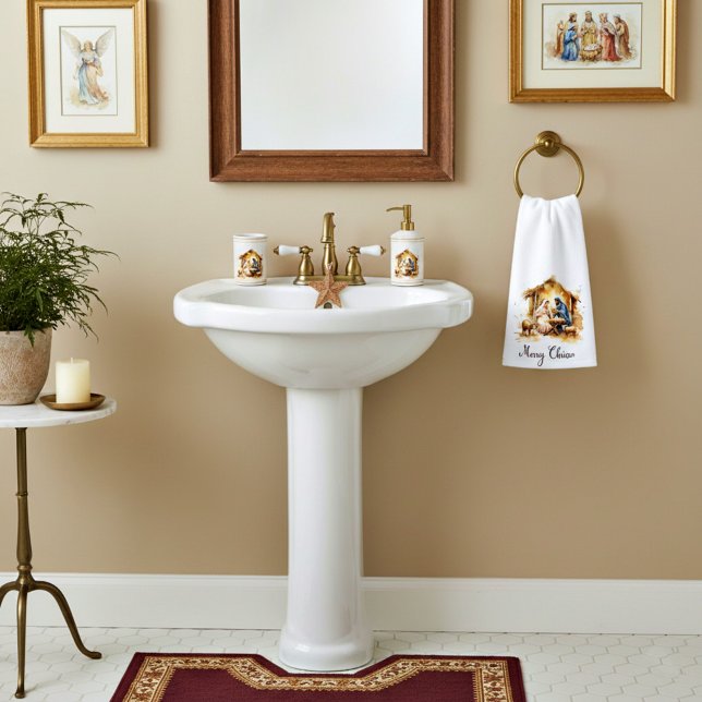 Merry Christmas Nativity Hand Towel (Creator Uploaded)