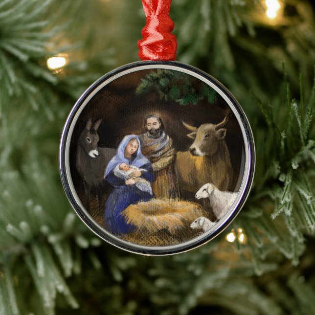 Merry Christmas nativity Metal Ornament (Tree)