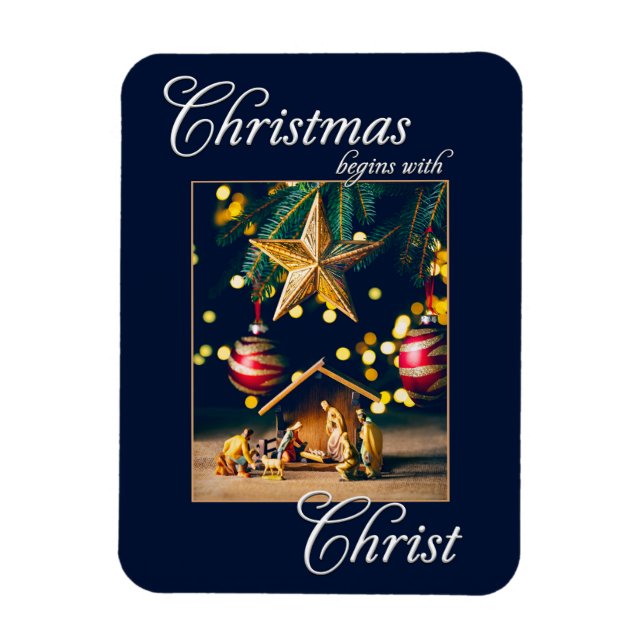 Merry Christmas Nativity Scene Christ Magnet (Vertical)