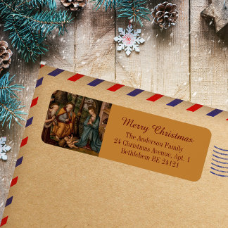 Merry Christmas Nativity Scene Christian Catholic Return Address Label