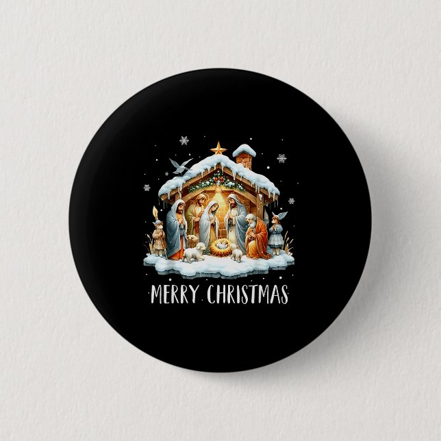 Merry Christmas Nativity Scene North Star Baby Jes 6 Cm Round Badge (Front)