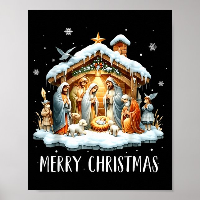Merry Christmas Nativity Scene North Star Baby Jes Poster (Front)