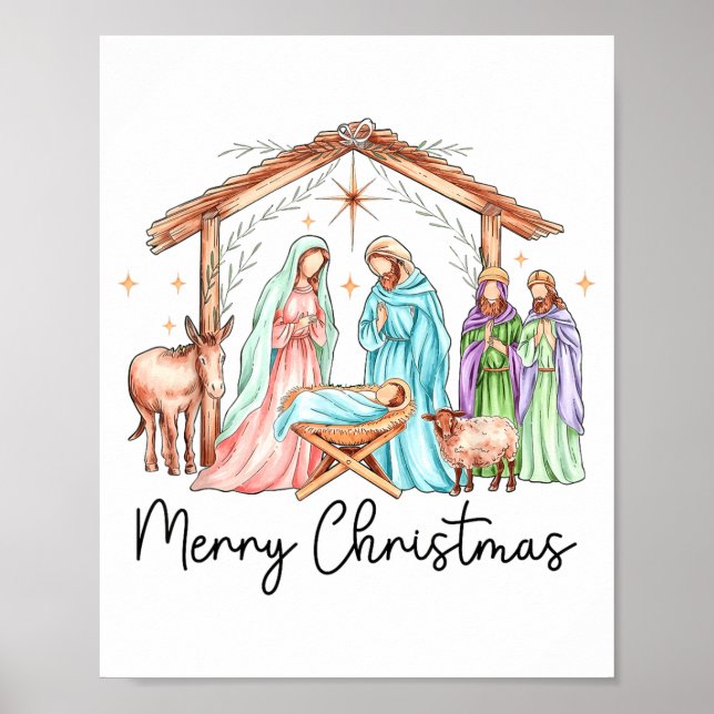 Merry Christmas Nativity Scene North Star Baby Jes Poster (Front)