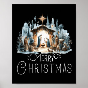 Merry Christmas Nativity Scene North Star By Jesus Poster