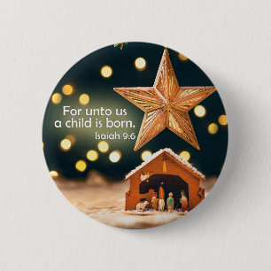 Merry Christmas Nativity Scene Under Star 6 Cm Round Badge
