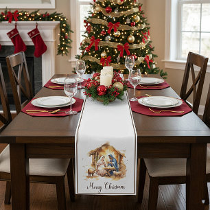 Merry Christmas Nativity Short Table Runner