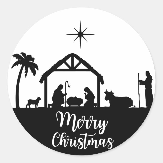 Merry Christmas Nativity Sticker (Front)