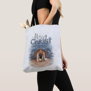 Merry Christmas Nativity Tote Bag