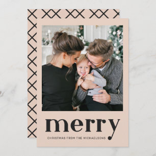 Merry Christmas Natural Plaid Check Photo Holiday Card