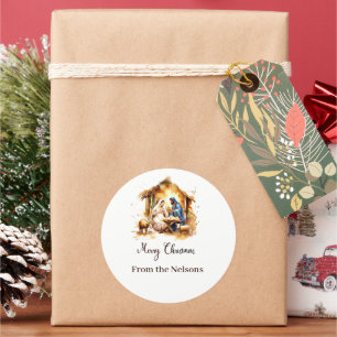 Merry Christmas Natvity personalised Classic Round Sticker