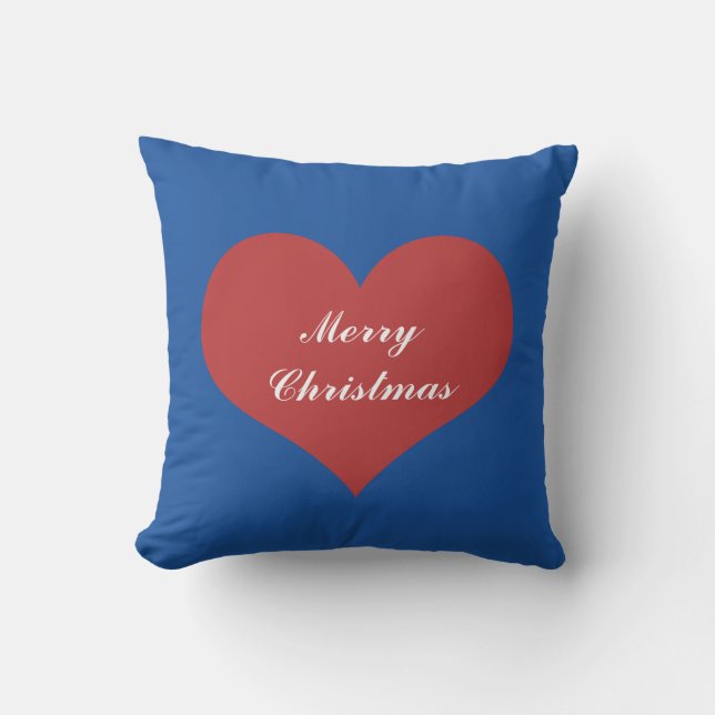 Merry Christmas Nautical Blue White Red Heart Cute Cushion (Front)