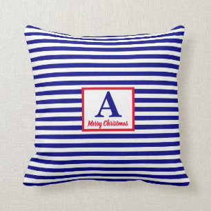 Merry Christmas Nautical Monogram Red Blue White Cushion