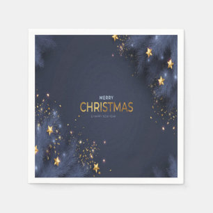 Merry Christmas Navy Blue and Gold Typography Napkin
