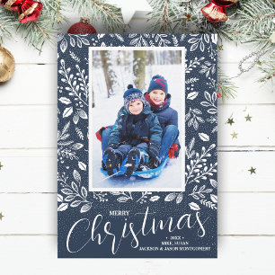 Merry Christmas Navy Blue Photo Holiday Card