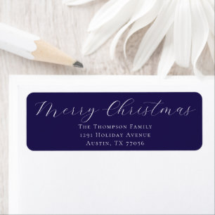 Merry Christmas Navy Blue Return Address Label