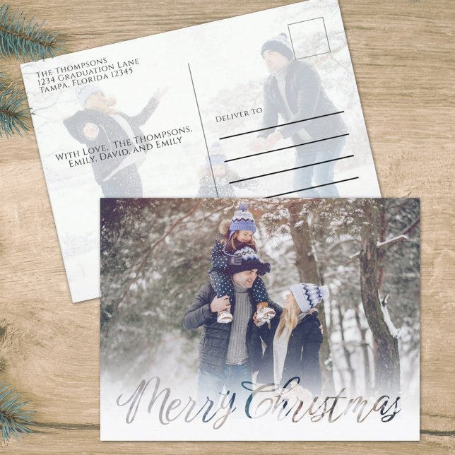 Merry Christmas Navy Blue Snowflake Winter 2 Photo Holiday Postcard (Creator Uploaded)