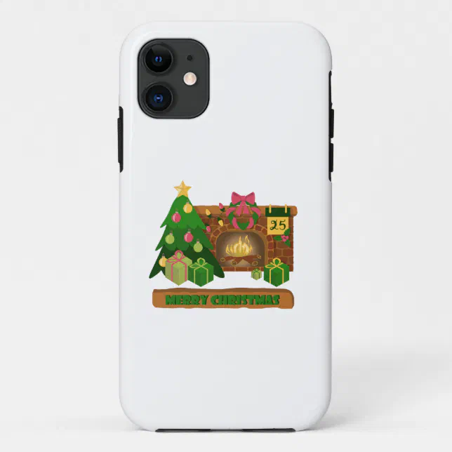 Merry Christmas near fireplace bonfire xmas tree Case-Mate iPhone Case ...