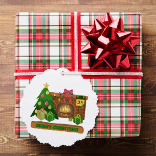 Merry Christmas near fireplace bonfire xmas tree Decoration Card