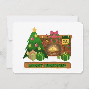 Merry Christmas near fireplace bonfire xmas tree Invitation