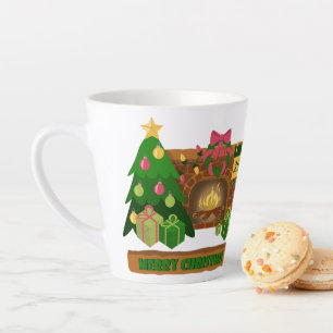 Merry Christmas near fireplace bonfire xmas tree Latte Mug
