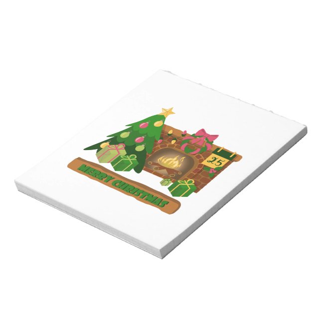 Merry Christmas near fireplace bonfire xmas tree Notepad (Rotated)