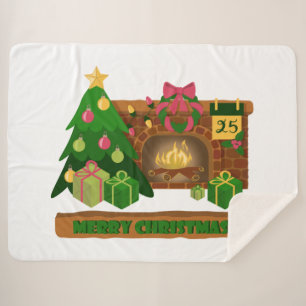 Merry Christmas near fireplace bonfire xmas tree Sherpa Blanket