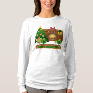 Merry Christmas near fireplace bonfire xmas tree T-Shirt