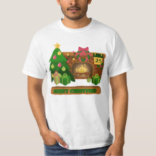 Merry Christmas near fireplace bonfire xmas tree T-Shirt
