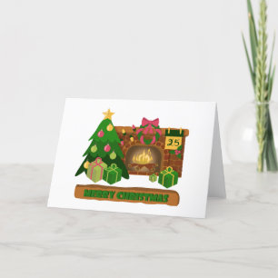 Merry Christmas near fireplace bonfire xmas tree Thank You Card