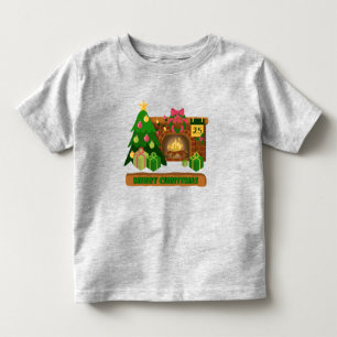 Merry Christmas near fireplace bonfire xmas tree Toddler T-Shirt