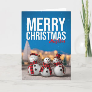 Merry Christmas Neighbour Cute Snowmen Photograph Holiday Card