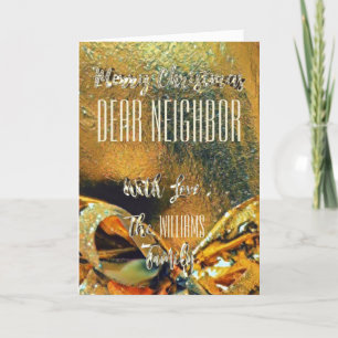 Merry Christmas Neighbour Faux Gold Ribbon Holiday Card