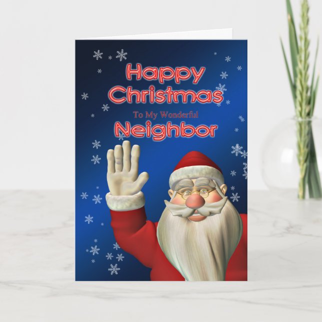 Merry Christmas Neighbour, Santa waving Holiday Card (Front)