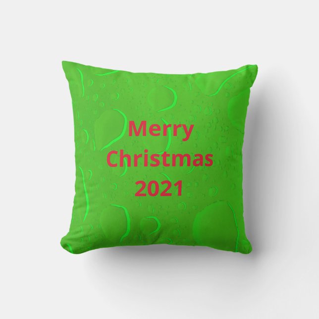 Merry Christmas Neon Green Red Water Drop Abstract Cushion (Front)