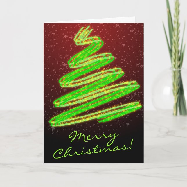 Merry Christmas Neon Green Tree with Snow Holiday Card (Front)