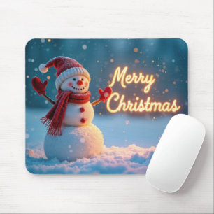 Merry Christmas Neon Sign With Snowman Mouse Pad