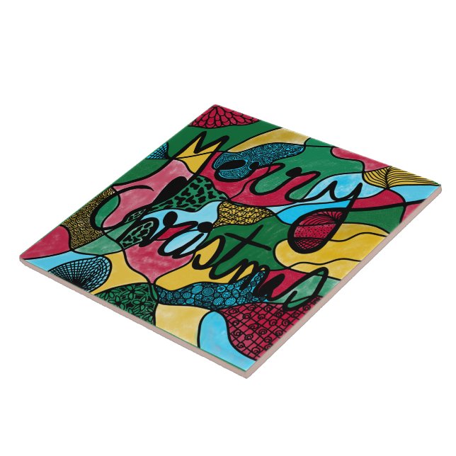 MERRY CHRISTMAS NEUROGRAPHIC & BLACK LINE  CERAMIC TILE (Side)