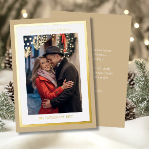 Merry Christmas Neutral Crepe Simple Modern Photo Foil Holiday Card