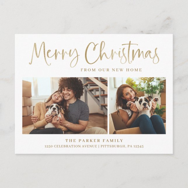 Merry Christmas | New Home Change of Address Photo Holiday Postcard (Front)