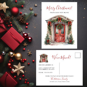 Merry Christmas New Home Front Door Moving Announcement Postcard